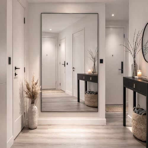 Jobu Full Length Rectangle Mirror 180cm x 105cm, Black Metal Frame