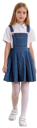 Sxiwei Jeanskleid Mädchen Kinder Lässig Hosenträger Plisseekleider Ärmellos Overallkleid Denim Prinzessin Kleider Blau 122-128