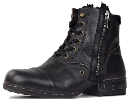 OSSTONE Western Stivali Biker Boots Vintage Maschio Mens Motociclo Botas Cerniera su in Pelle retrò Stile Uomo Stivaletti OS-5008-8-E,Nero Retro，US10(EU44)