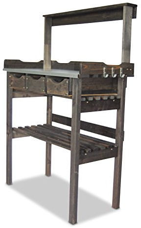 GartenDepot24 Pflanztisch aus Holz mit 3 Schubladen, Zinkplatte, grau, B78 x T38 x H82/113 cm