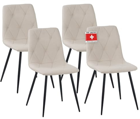 Albatros Esszimmerstuhl Dora mit Stoff Bezug, 4er Set Beige, stilvolles Vintage Design, belastbar mit 110Kg, Polsterstuhl - Moderner Küchenstuhl, Stuhl Esszimmer oder Esstisch Stuhl