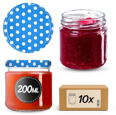 KADAX Lot de 10 bocaux en verre 200ml Ø66 – Couvercle Twist-Off hermétique TO66 – Pour confitures, conserves, cornichons, miel & fermentation