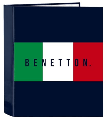 Safta Benetton Flag - Ringordner mit 4 Ringen, ideal für Kinder verschiedener Altersgruppen, bequem und vielseitig, Qualität und Widerstandsfähigkeit, 27 x 6 x 33 cm, marineblau, M, Lässig