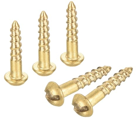 sourcing map Wood Screws M1.6 x 8mm Slotted Round Head Brass Self-Tapping Screw 20 Pcs