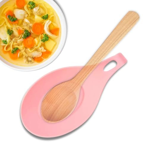 CHEFZOCO Soporte Reposa Cuchara Silicona Para Cocina, Reposacucharas de silicona, Soporte para cubiertos de cocina, Apoya utensilios de Encimera, Porta cucharas de silicona, Libre BPA, Rosa
