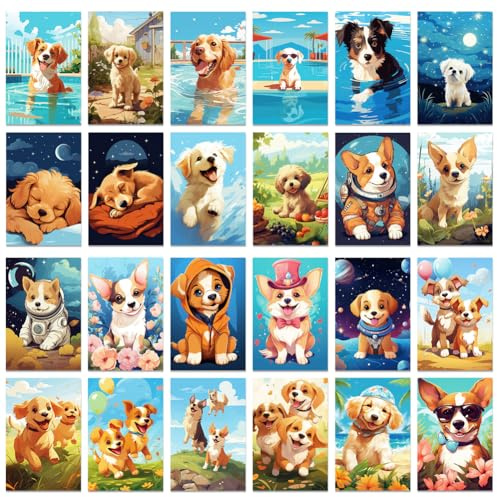 HOSTEESSCHOICE 50 Stück niedliche Hunde-Postkarten, schöne Welpen, Haustiere, Wanddekoration, Gemälde, Poster, Urlaubsgrußkarten