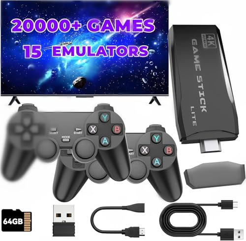 Consola de juegos retro,Emulador Consola Retro,con 2 Gamepads Inalámbricos y Soporte HDMI 4K,Juegos Retro Consola Tv Plug and Play,Guardado de Partida,para niños y adultos