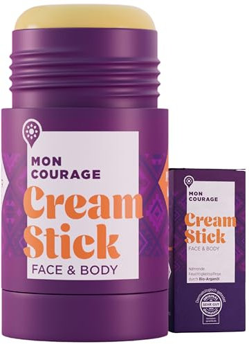 MON COURAGE Cream Stick [DERMATEST SEHR GUT] 3in1 Feuchtigkeitscreme - Vereint Gesichtscreme, Lippenpflege und Handcreme - Moisturizer Face Care & Body Cream - Bodylotion Stick für sofort weiche Haut