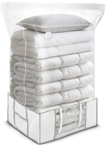 Jumbo Size Clothes Storage Tote, 87L Large Capacity Organizer with Vacuum Storage Bag for Comforters, Blankets and Bedding, Pack of One