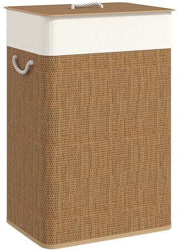 HOMCOM Cesto de Ropa Sucia con Tapa 72L Cesta Colada de Bambú con Bolsa Interior Extraíble y Asas para Lavandería Dormitorio 40x30x60 cm Marrón