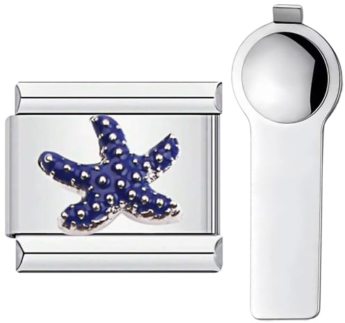 Personalized Marine Life Charm for Bracelets with Installation Tool, Stainless Steel 9mm Italian Link Charm