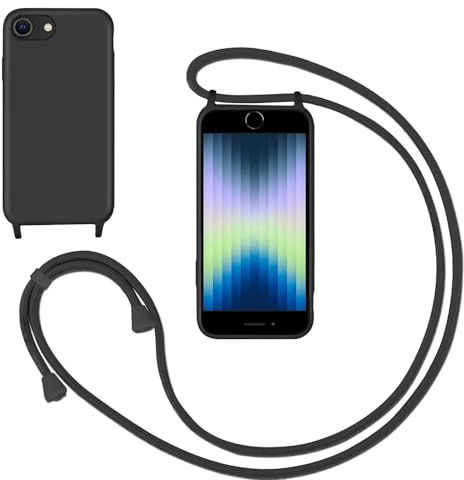 GoodcAcy Handykette Hülle für iPhone 7/8/iPhone SE 2020,Smartphone Necklace Hülle mit Band Schutzhülle mit Kette zum umhängen Halskette Flüssig Silikon Case für iPhone 7/8/iPhone SE 2020,Schwarz