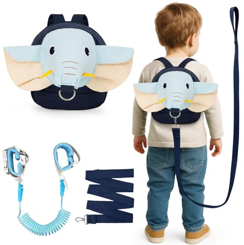 Funsland Kinder Anti-Lost Leine rucksack: 3-in-1, verstellbare Sicherheitsleine & Tasche mit Schloss. Ideal für Ausflüge mit Kindern von 1-3 Jahren(Blau)