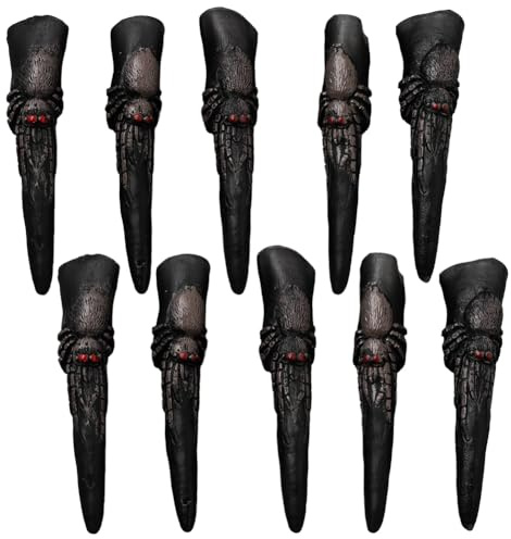 GORGECRAFT 10 Stück Hexenfingerklauen Schwarzer Künstlicher Nagel Pfeilklaue Gruseliger Langer Spitzer Nagel Horroratmosphäre Requisiten Für LAPR Halloween Gothic Vampir Zombies Maskerade Cosplay Kost
