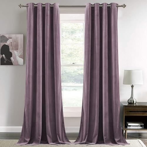 HANGEENGS 1 Stücke Samtvorhänge Für Schlafzimmer Wohnzimmer,Samt Gardinen Blickdicht Verdunklungsvorhang Thermovorhang Kälteschutz Mit Ösen Velvet Blackout Curtains,Lila,140x200 cm(BxH)