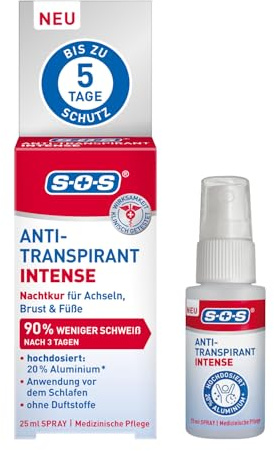 SOS Anti-Transpirant INTENSE 25 ml – gegen starkes Schwitzen | Starkes Antitranspirant gegen Schwitzen - bis zu 5 Tage Schutz - reduziert Schweiß & Geruch - für Achseln, Hände & Füße
