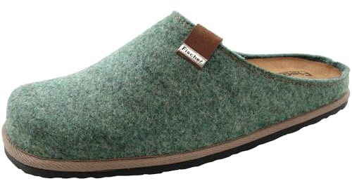 Fischer Herren Hausschuh Filz Pantoffel Leder Fußbett Helge 0924, Größe:44 EU, Farbe:Grün