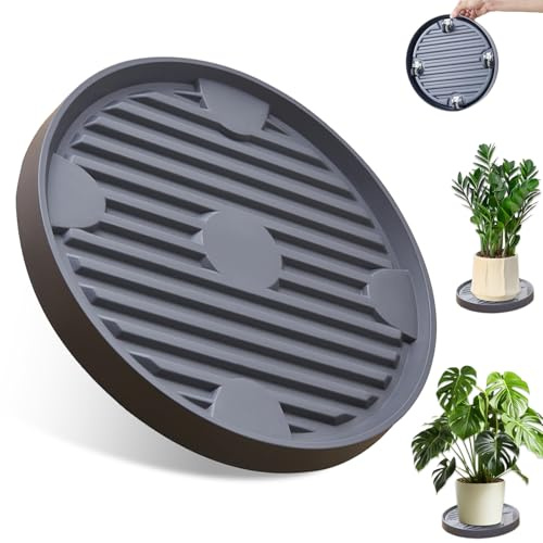 Rollender Pflanzenständer, 22cm Pflanzenroller Rund Rollbrett Pflanzen Blumentopf Untersetzer mit 4 Universalrollen Kunststoffe Rolluntersetzer Blumenroller für Außenbereich Innenbereich (Grau)