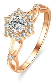 Ayoiow Blume Vorsteckring Rosegold 585 für Damen mit 0.5ct Laborgezüchteter Diamant und Moissanit, Halo Wedding Ring 585 Gold, 14 Karat Roségold Größe 62 (19.7)