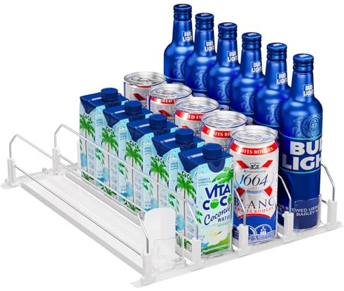 YUNYDSM Getränke-Organizer 4 Schienen 31x34cm für 16 Getränkedosen | Kühlschrank Organizer Dosen,Verschiebbarer Getränkespender,Für Getränke,Bier,Soda