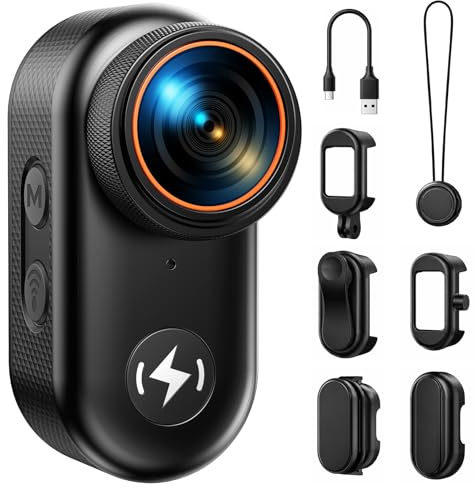 Action Camera 4K, Thumb Body Camera with 64GB Card Portable WiFi Hands-Free POV Camera with Screen Magnetic Sport Cam Mount Anywhere for Vlogging