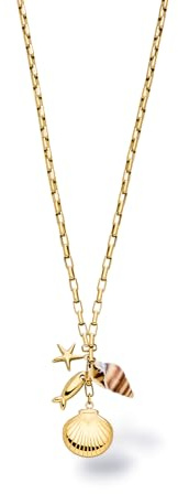 Purelei Ocean Crush Kette für Damen, Halskette aus Edelstahl mit maritimen Anhängern, Muschel, Seestern und Fisch, verstellbare Statement Kette 40–45 cm, Damen Schmuck für besondere Anlässe (Gold)
