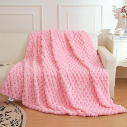XeGe weiche Flauschige Wohndecke aus Kaninchenfell-Imitat, 130x150cm, Rosa | 3D-Blasenprägung, Plüsch-Einzeldecke für Bett und Sofa, niedliche dekorative Kuscheldecke für Kinder, Jugendliche und Mädchen