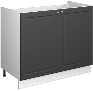 Vicco Spülenunterschrank Fame-Line, Anthrazit-Gold Landhaus/Weiß, 100 cm | MDF-Front · Ohne Arbeitsplatte · Höhenverstellbare Füße · Metallgriffe · Soft-Close