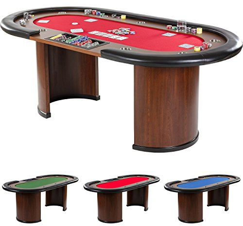 GAMES PLANET Pokertisch „Royal Flush“, 213 x 106 x75 cm, Farbwahl, Gewicht 58kg, 9 Getränkehalter, gepolsterte Armauflage, rot