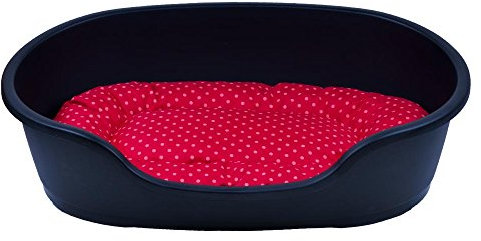 adena Hundekorb 125 x 81 cm anthrazit + Kissen Tupfen rot