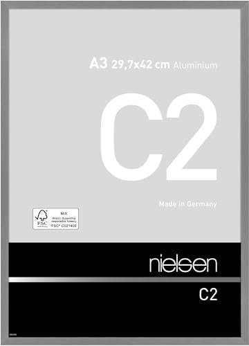 nielsen Bilderrahmen, 29,7 x 42 cm (A3), Aluminium, Grau matt, Posterrahmen zum Aufhängen im Hoch- & Querformat, Echtglas, C2