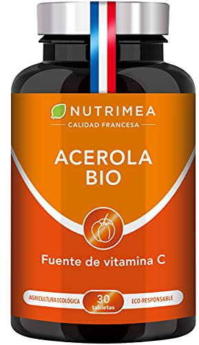 Vitamina C 1000 mg Acerola Orgánica Natural | Resfriados Gripes Refuerza Defensas Antioxidante Reduce Fatiga Forma Colágeno | Para Veganos Sin Gluten Sin Lactosa Sin Alérgenos Fabricado en Francia