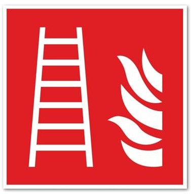 'Brand Schutzauf F003 FIRE ESCAPE LADDER – 10 x 10 cm [Text in that _ 159/DIN EN ISO 7010, Instructions, Caution, Warning, Fire, Fire Escape Ladder