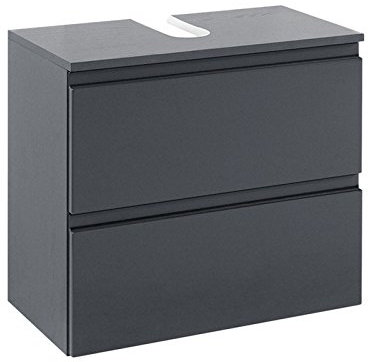möbelando Unterbeckenschrank Schrank Waschbeckenunterschrank Badschrank Badezimmer Cleo I (Korpus-Graphitgrau/Front-grau-Hochglanz)