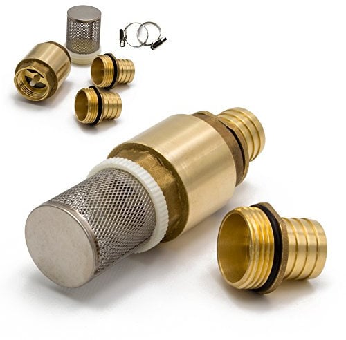 AWM Saugschlauch Adapter Set Messing, Saugfilter Anschlussstück 25 mm, 1 Zoll Rückschlagventil inkl. Gummidichtungen HWW-AG-AM