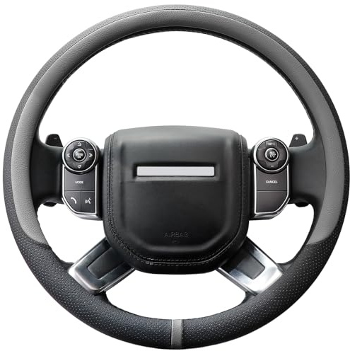 COFIT Breathable Car Steering Wheel Cover Universal Microfiber Leather Protective Wrap Car Interior Decor Accessories Size L 39-40.5cm Grey and Black