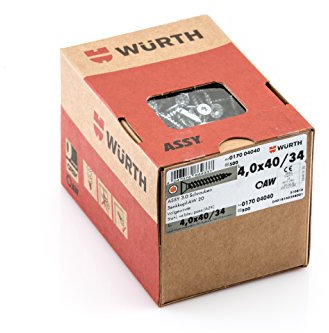 Würth Assy 3.0 Spanplattenschraube 4,0x 40 mm 500 Stck/Pack, Stahl verzinkt, blau passiviert, Vollgewinde, Senkkopf AW 20
