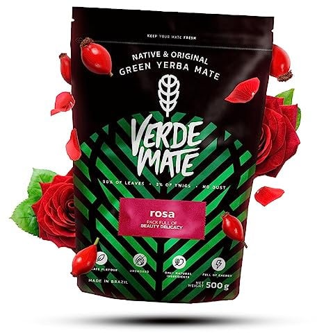 Verde Mate Green Rosa 0,5 kg | Fine yerba mate with rose petals 500 g | Mild taste | Natural caffeine | Yerba Mate tea from Brazil | 500 g