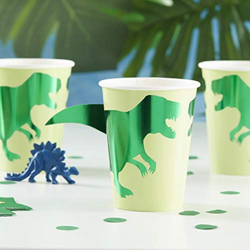 Ginger Ray Lot de 8 gobelets en papier motif dinosaure vert avec queue