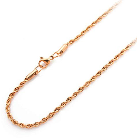 555Jewelry Stainless Steel High Polish Classic Charm Cable Chain Twisted Singapore Rope Link Secure Single Claw Clasp Necklace Women Men Unisex Jewelry Accessory, Pink Rose Gold 24 Inch