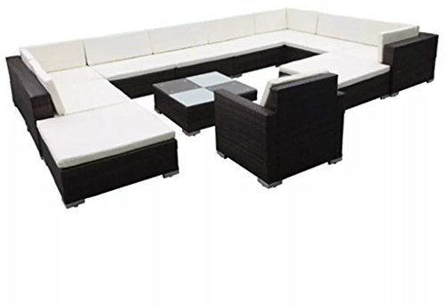 Tidyard 35-TLG. Gartenlounge-Set Gartensofa Poly Rattan Loungesofa Outdoor Balkon Terrasse Sofagarnitur Gartenmöbel mit Couchtisch, Hocker und Polster - Schwarz