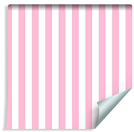 Muralo Papier Peint Rayures Verticales Rose Blanc Vinyle Minimalisme Forme Classique - 241469188