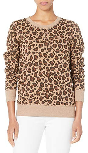 Amazon Essentials Felpa Girocollo in Tessuto French Terry (Disponibile in Taglie Forti) Donna, Cammello Stampa Leopardata, L