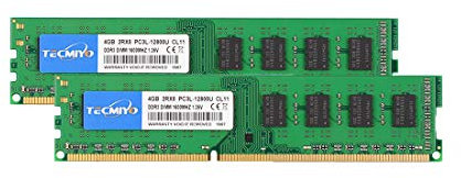 TECMIYO 8GB Kit (2 x 4GB) DDR3L/DDR3 1600MHz PC3L-12800/PC3-12800 Sin ECC Sin búfer 1.35V/1.5V CL11 2Rx8 Dual Rank 240 Pin UDIMM Computadora de Escritorio Actualización del módulo de Memoria RAM