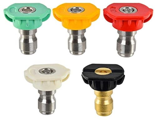 Pressure Washer Spray Nozzle Tips, 1/4 Quick Connect Multiple Degree Pressure Washer Parts Rotation Angle Soap and Conditioner Jet Stream Tips Kit (Pack of 5)