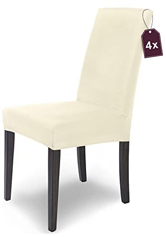 Scheffler Home Premium Stuhlhusse Mia Natur 4er Set Stretch Husse für Schwingstühle Waschbarer Microfaser Bezug mit blickdichter Struktur als stilvoller Stuhlüberzug – Öko-Tex Zertifiziert