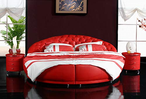 jvmoebel XXL Rund Ehebett Polster Big Bett Designer Rundbett Chesterfield Betten Leder