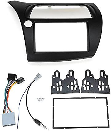 2 DIN Car Fascia Radio Estéreo Panel de Radio Kit de Tablero Kit de molduras de Montaje Marco Frontal Bisel con cableado Harne Apto para Honda Civic 2006-2011