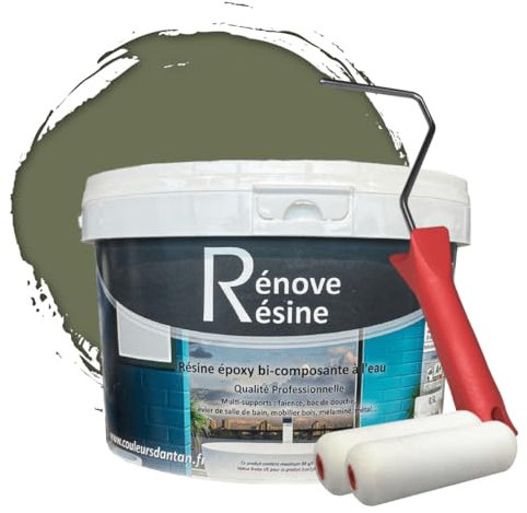 COULEURS D ANTAN Peinture Résine multisupport Intérieur pour Faïence, Carrelage, Douche, Baignoire 5m² - RAL 6013 Vert jonc + Kit d'application OFFERT