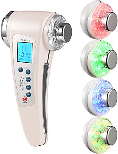 BOWKA Kosmetischer Ultraschallgerät 1MHz 3 MHz LED Photon Hautpflege Schönheit Gerät Gesichtsmassagegerät für Körper Gesicht Anti Falten Anti-aging (Perlweiß)